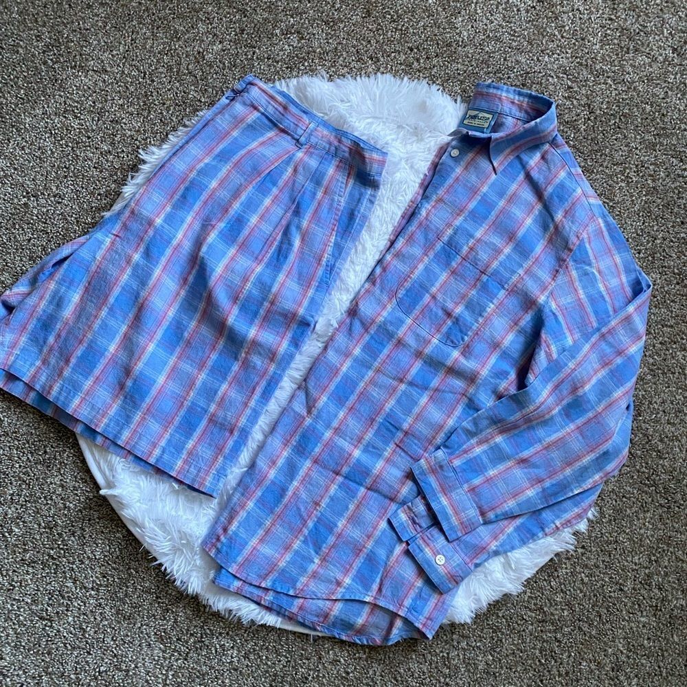 Pendleton Shorts Button Down Shirt Outfit Set Linen Cotton Size Large‎ 16 Plaid